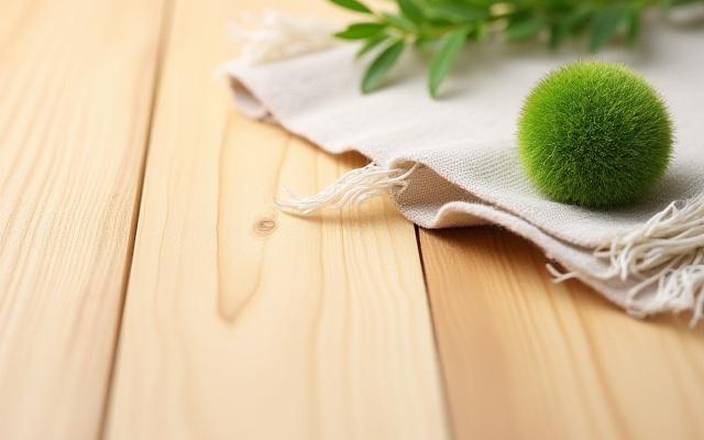 A close-up of sustainable bamboo flooring and a potted plant, highlighting eco-friendly natural materials.
